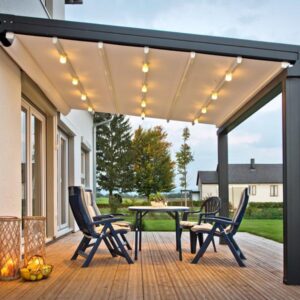 Electric Retractable Pergola Awning with LED Lights- Pergola-with-Awning-Roof-Veranda-Retractable-roof-Blind-Systems-UK