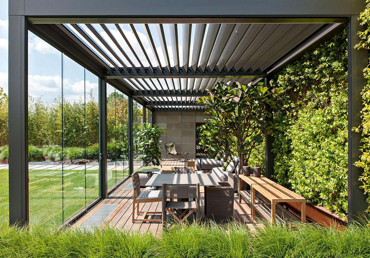 Pergola-with-Retractable-Sliding-Aluminium-Louvered-Roof-for-Veranda-Sunroom-and-Garden-Room UK