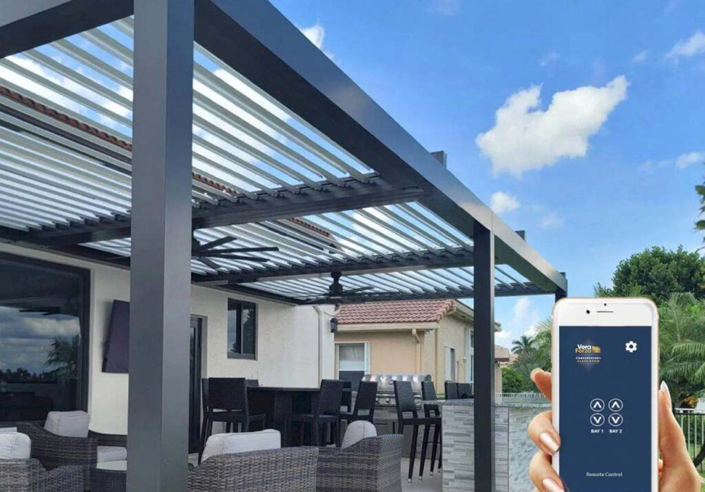 Pergola-with-Roof--Retractable-Garden-Roof-Sliding-Aluminium-Louvered-Roof-for-Veranda-and Garden UK
