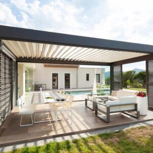 Pergola-with-Roof-Retractable-Garden-Roof-Sliding-Aluminium-Louvered-Roof-for-Veranda-and-Garden UK