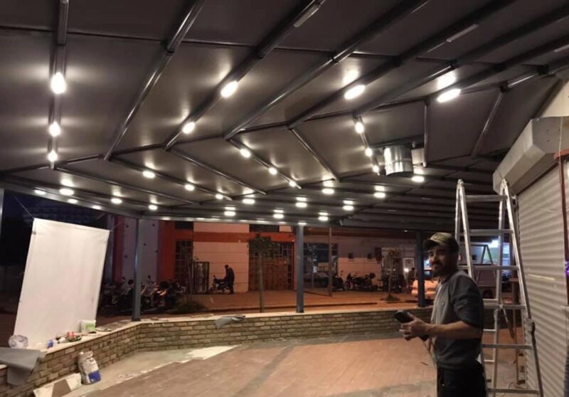 Pergola with roof Awning-UK-Commercial-Retractable-Garden Pergolas-wall mounted outdoor pergola with-Lights-Waterproof