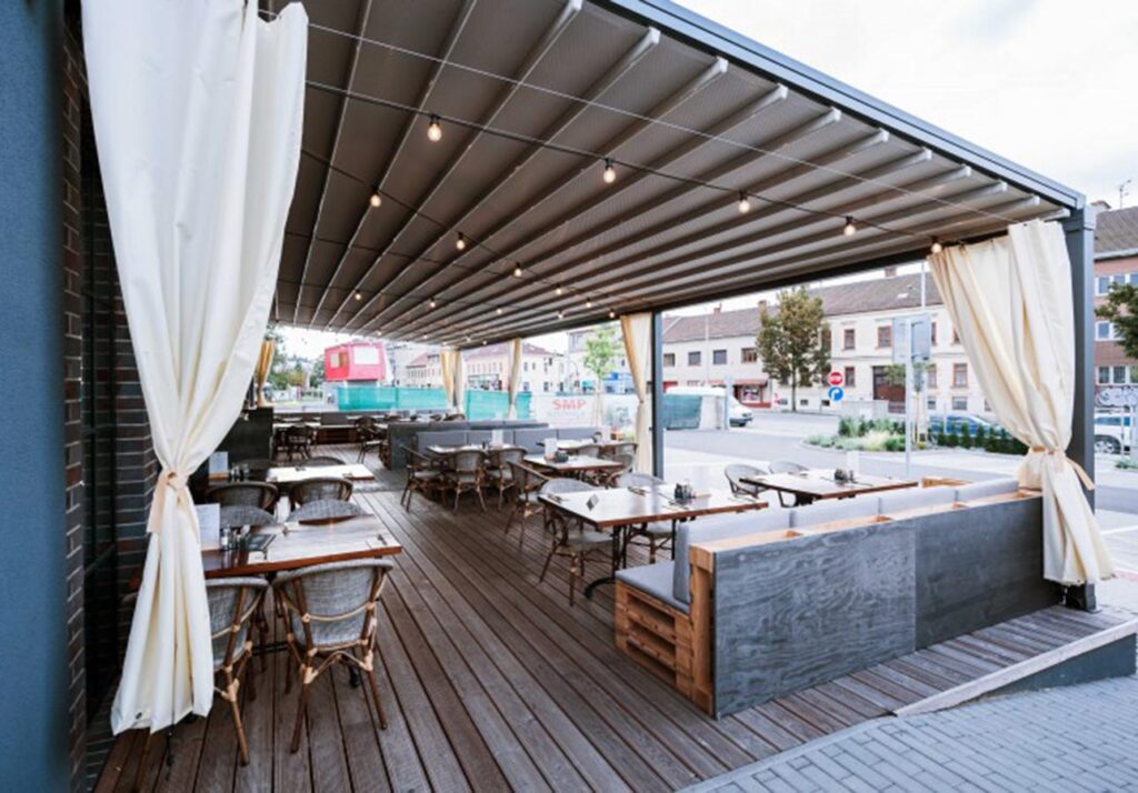 Pergola with roof Awning-UK-Commercial-Retractable-Garden Pergolas-wall mounted outdoor pergola with-Lights-Waterproof