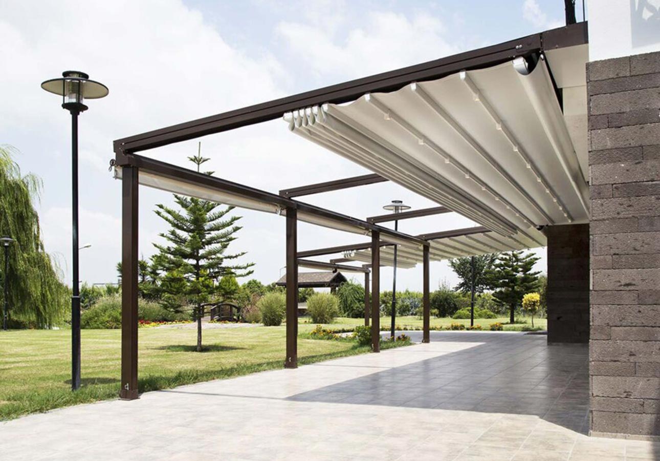 Pergola with roof Awning-UK-Retractable-Garden Pergolas-wall mounted outdoor pergola with-Lights