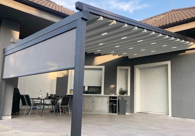 Electric Retractable Pergola Awning with LED Lights- Pergola-with-roof-Awning-UK-Retractable-Garden-Pergolas-wall-mounted-outdoor-pergola-with-Lights