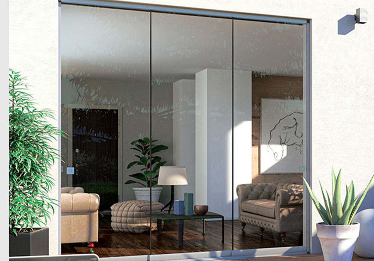 Frameless glass panels used as an interior divider
