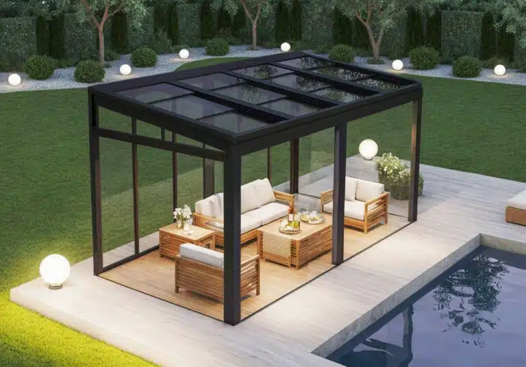 Lean to Conservatory. Pergola with Roof and Insulated Garden Room UK Premium pergola Glass roof system for stylish year-round outdoor living