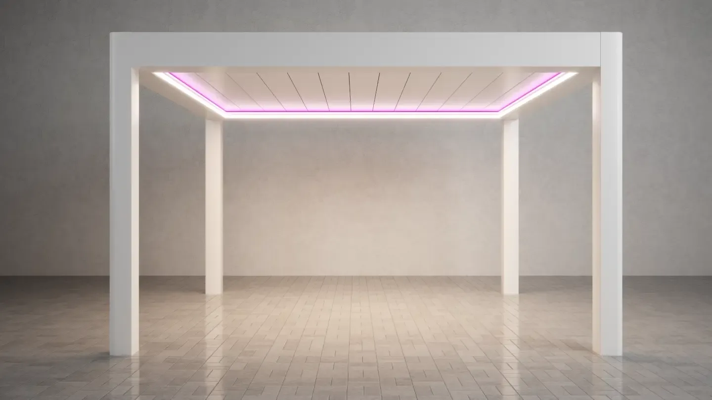 Bioclimatic pergola with daylight and RGB LED lighting