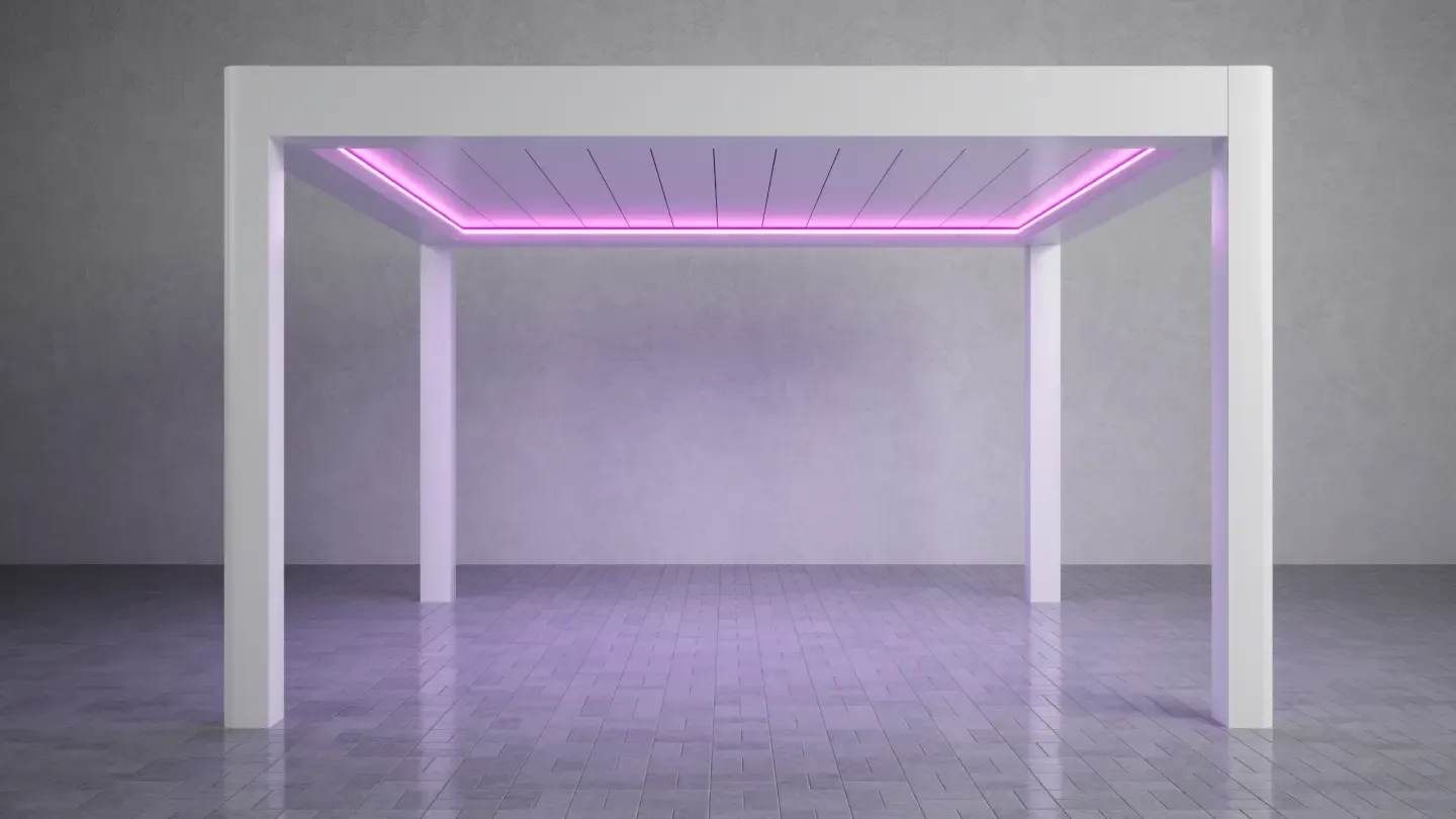 Bioclimatic pergola with RGB LED lighting