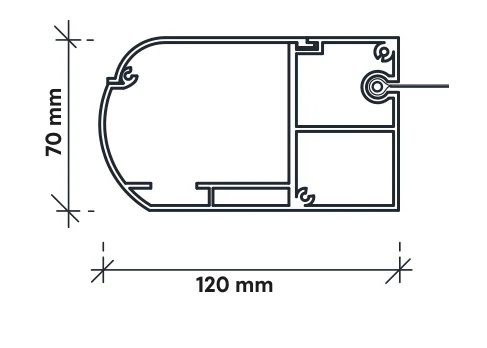 Roof blind bottom profile dimensions 120 x 70 mm