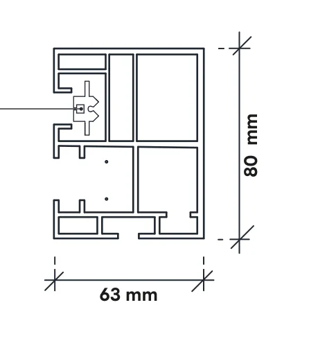 Roof blind side guide profile dimensions 63 x 80 mm