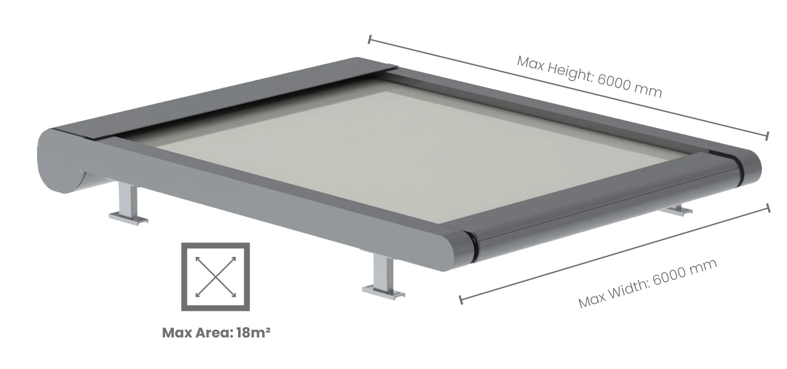 External roof blind maximum size 6000 x 6000 mm