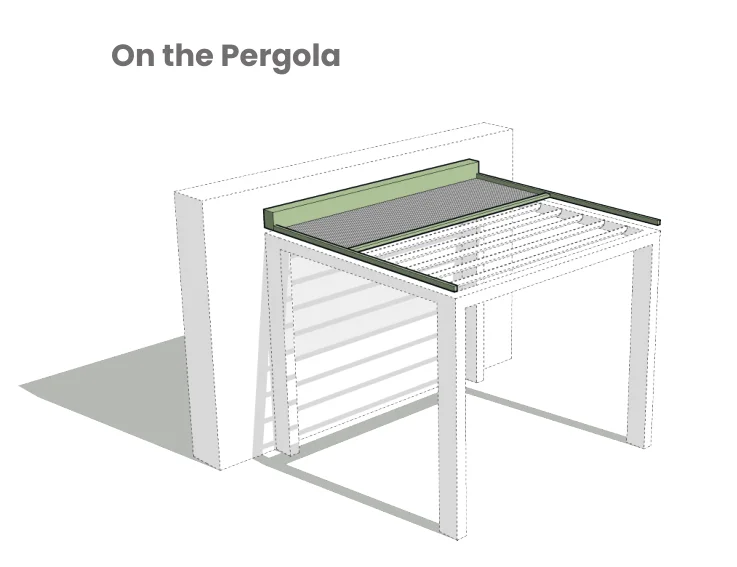 External roof blind fitted on top of a pergola