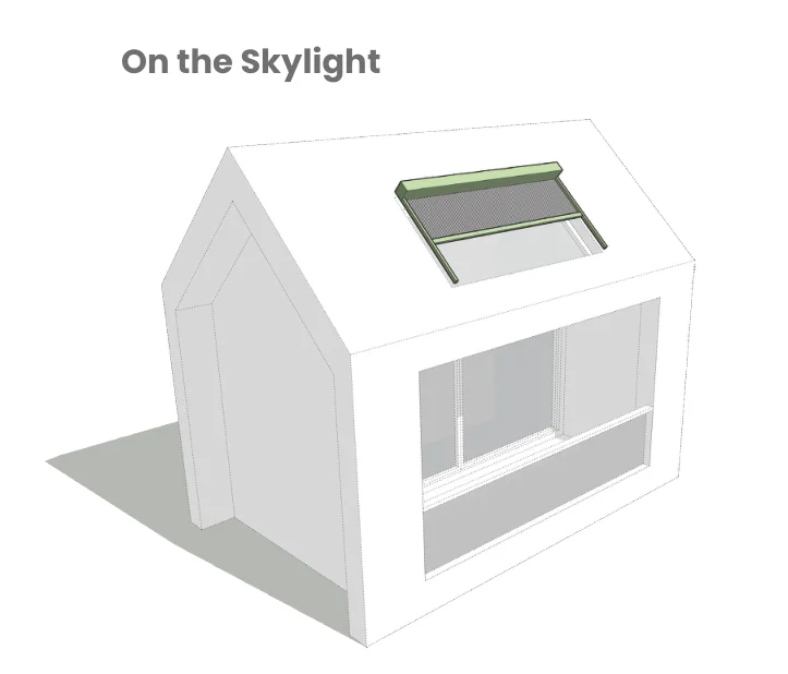 External roof blind fitted over a skylight