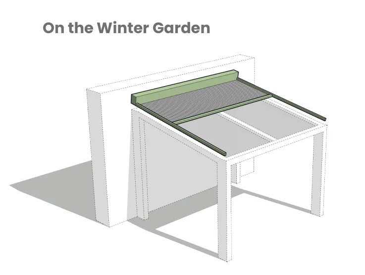 External roof blind fitted on a winter garden roof