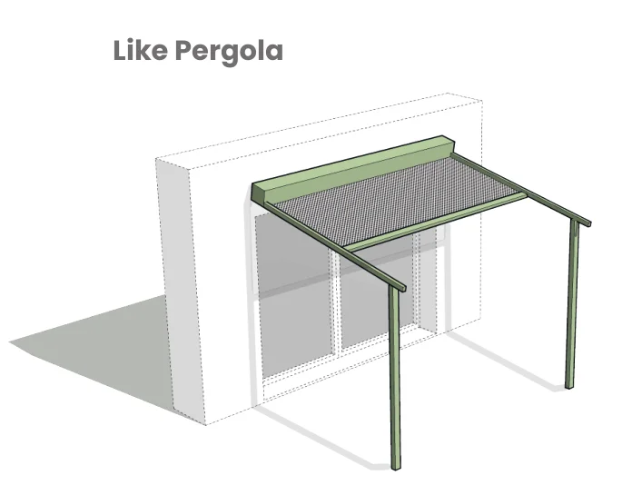 External roof blind on its own pergola frame