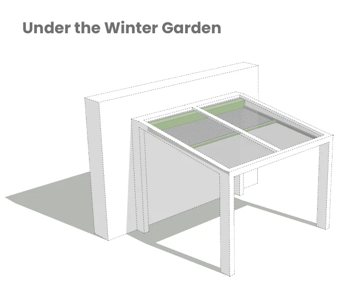 External roof blind fitted under a winter garden roof
