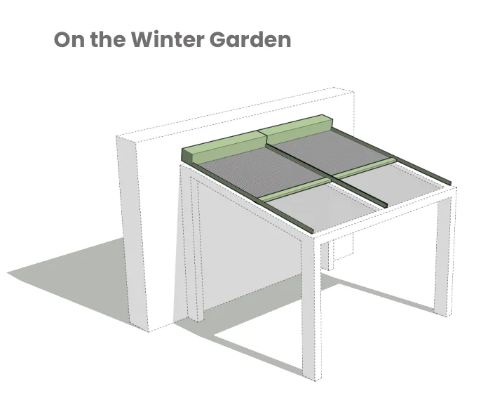 Two external roof blinds on a winter garden roof