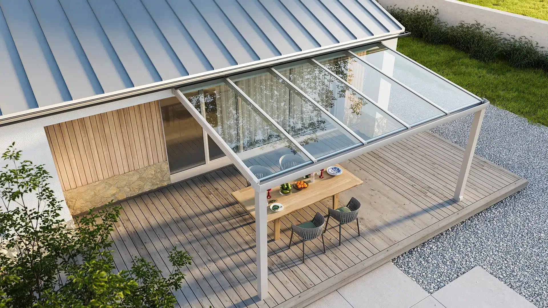 Fixed glass roof veranda over a patio