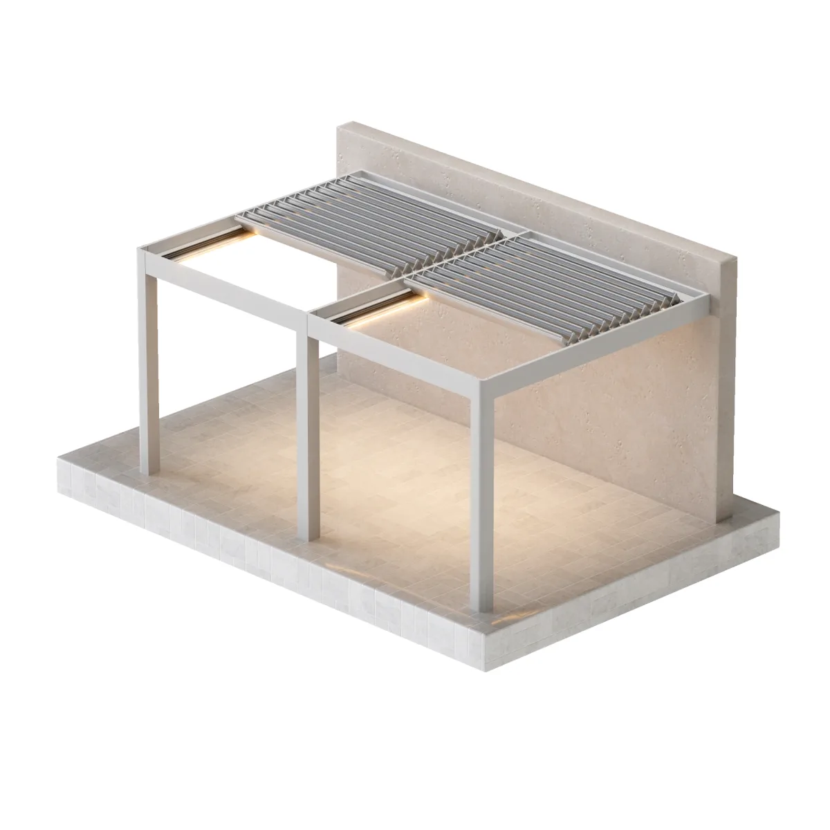 Wall-mounted two-module bioclimatic pergola