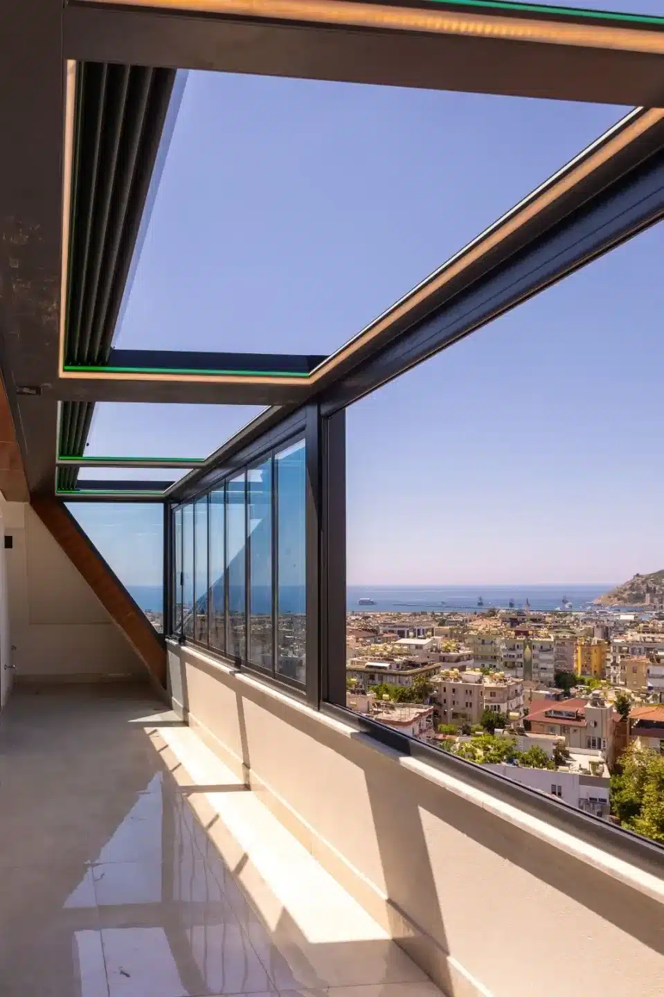 Louvred roof pergola on a planted terrace