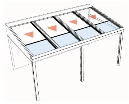3D render of an aluminium fixed glass roof pergola