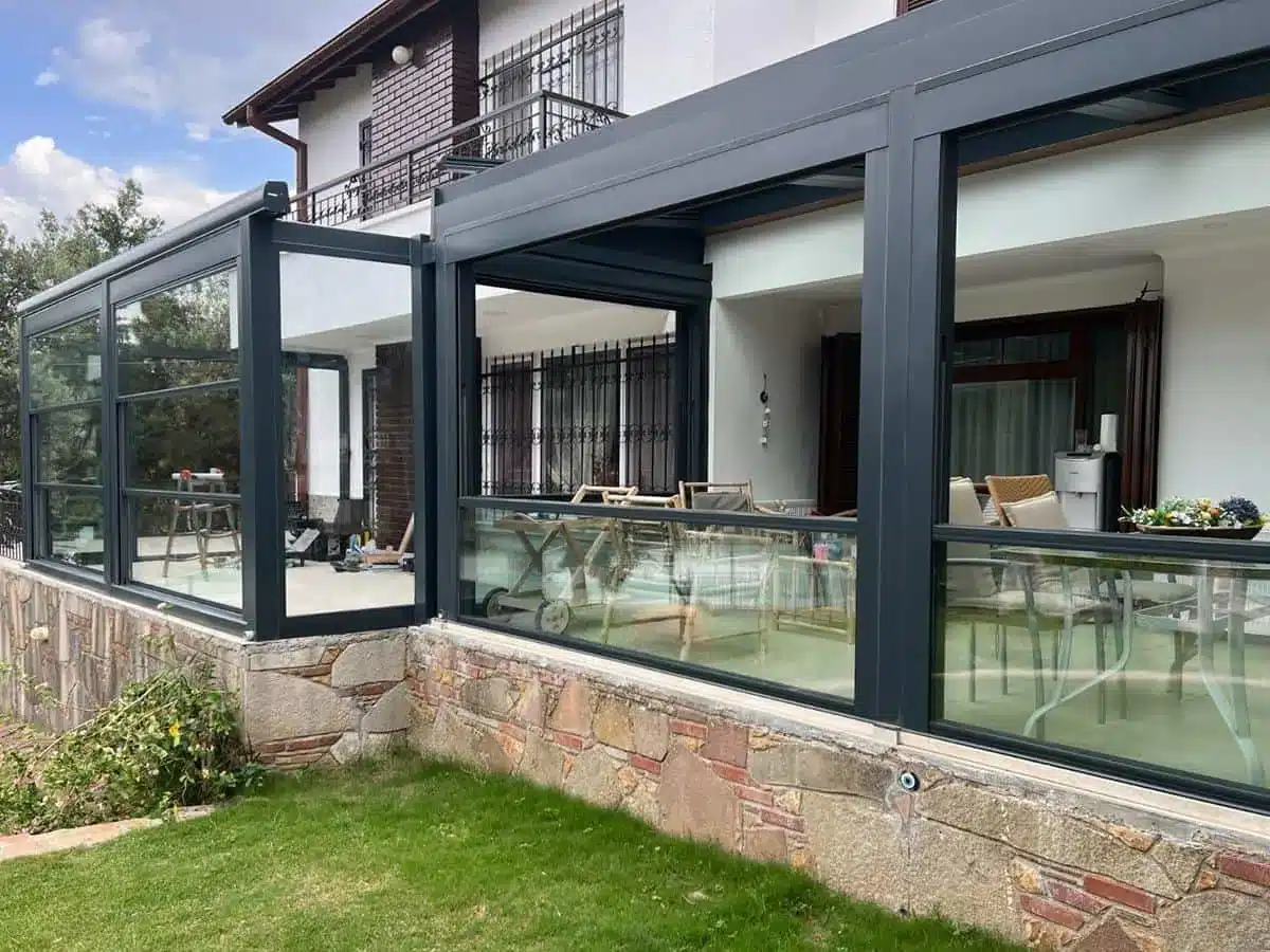 Glass roof winter garden attached to a villa