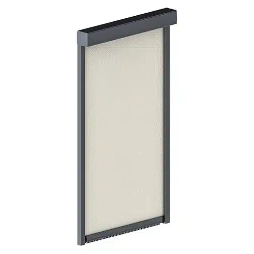 Zip screen blind fully closed on a terrace